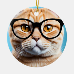 Décoration En Céramique Chat-gingembre portant des lunettes