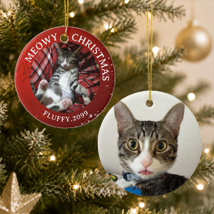 Décoration En Céramique Chat Joyeux Noël 2 Photos Rouge