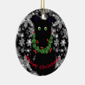 Décoration En Céramique Chat Meowy Noël rouge vert verdâtre Sel couronne (Droite)