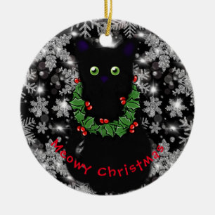 Décoration En Céramique Chat Meowy Noël rouge vert verdâtre Sel couronne