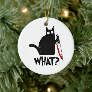 Décoration En Céramique Chat Meurtrier Avec Couteau