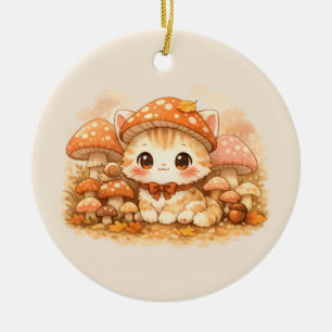 Décoration En Céramique Chat Mignon Forêt de Champignons Kawaii Chat Auto