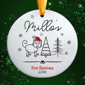 Décoration En Céramique Chat mignon premiers flocs de neige sapin Céramiqu