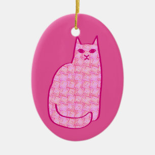 Décoration En Céramique Chat moderne du milieu du siècle, Fuchsia et rose