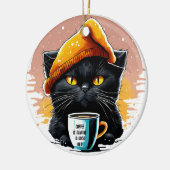Décoration En Céramique chat noir boire un café casquette Ornament (Gauche)