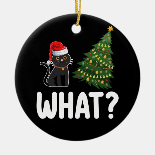 Décoration En Céramique Chat Noir Ce Poussant Arbre De Noël Drôle (Devant)