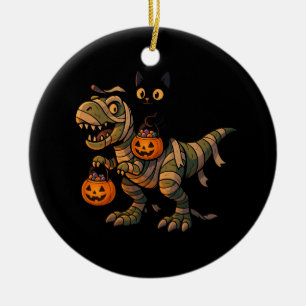Décoration En Céramique Chat noir chevauchant un T-Rex momie – Dino Hallow
