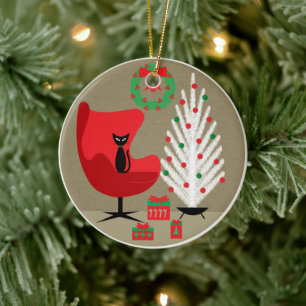 Décoration En Céramique Chat noir dans une salle de Noël du milieu du sièc