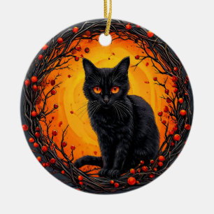 Décoration En Céramique Chat noir d'Halloween aux yeux brillants