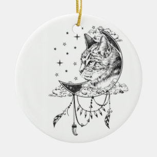 Décoration En Céramique Chat noir et blanc attrape-soleil lune fenêtre