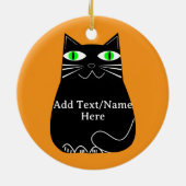 Décoration En Céramique Chat noir gras avec yeux verts Texte personnalisé (Dos)