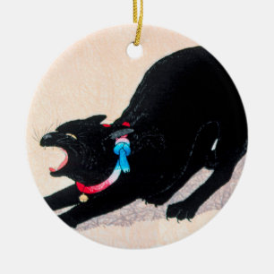 Décoration En Céramique Chat noir Hissing Fine Art par Hiroaki Takahashi