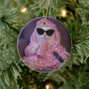 Décoration En Céramique Chat paresseux glamour en lunettes de soleil av