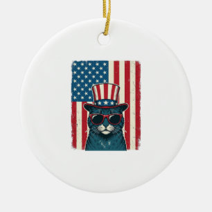 Décoration En Céramique Chat Patriotique Drapeau Gravure Vintage Design de