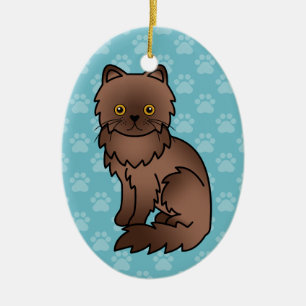 Décoration En Céramique Chat Persan au Chocolat Avec des Yeux Orange