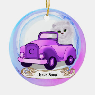 Décoration En Céramique Chat Persan Conduisant une Voiture