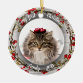 Décoration En Céramique Chat Pet First Christmas Photo Red Berry Wreath (Devant)