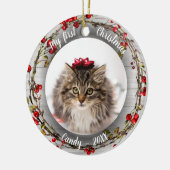 Décoration En Céramique Chat Pet First Christmas Photo Red Berry Wreath (Gauche)