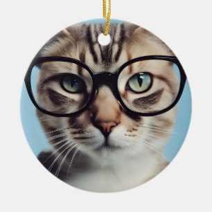 Décoration En Céramique Chat Portant des lunettes