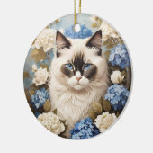 Décoration En Céramique Chat Ragdoll Avec Fleurs Bleues D'Hydrangée (Gauche)