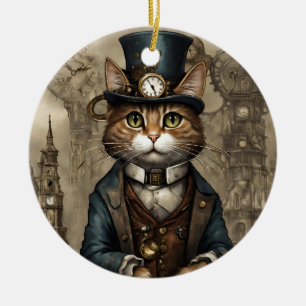 Décoration En Céramique Chat Steampunk