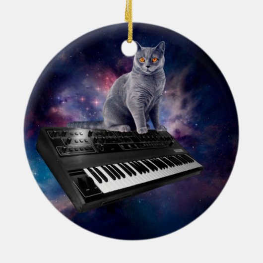 Décoration En Céramique Chat sur synthétiseur dans l'espace (Dos)