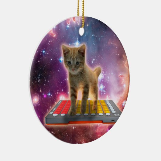 Décoration En Céramique Chat sur synthétiseurs dans l'espace (Droite)