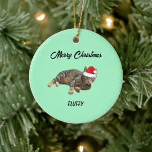Décoration En Céramique Chat tabby rayé avec chapeau de Père Noël