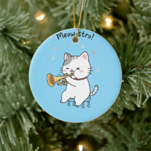 Décoration En Céramique Chat Trompette Drôle – Jazz Félin Mignon