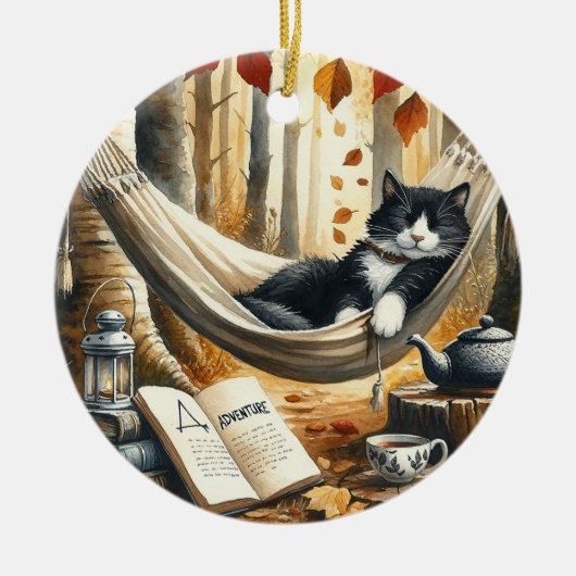 Décoration En Céramique Chat Tuxedo noir et blanc Dreaming of Adventure (Devant)