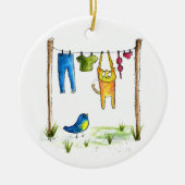 Décoration En Céramique Chat Whimsical sur une ligne de linge (Devant)