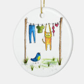 Décoration En Céramique Chat Whimsical sur une ligne de linge (Gauche)