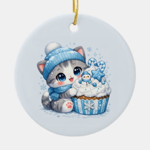 Décoration En Céramique Chaton Cupcake d'Hiver – Douce Chatte Dessertennei