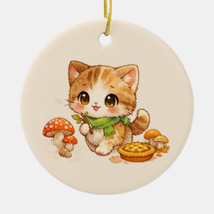 Décoration En Céramique Chaton de forêt automnale Kawaii Chaton de bois a
