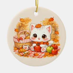 Décoration En Céramique Chaton de pique-nique d'automne Kawaii – Chat mign