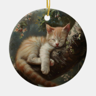 Décoration En Céramique Chaton dormant dans un arbre Vintage