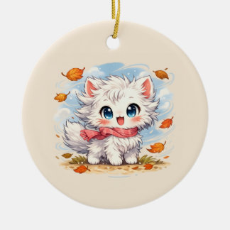 Décoration En Céramique Chaton Kawaii Brise d'Automne – Chat de l'Automne