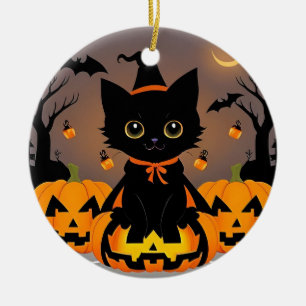 Décoration En Céramique 🧙‍♀️🐱 Chaton noir mignon sorcière Halloween magi
