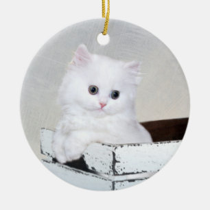 Décoration En Céramique Chaton perse blanc