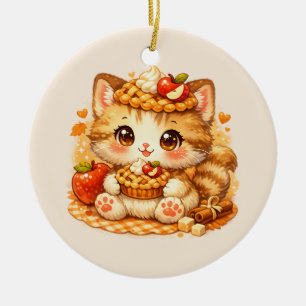Décoration En Céramique Chaton Tarte aux Pommes Kawaii – Dessert Automnal