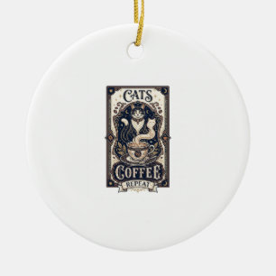 Décoration En Céramique Chats Café Répéter Chat Café Vintage Vector Art S