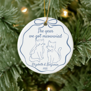 Décoration En Céramique Chats drôles dessinés à la main pour le 1er Noël d