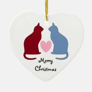 Décoration En Céramique Chats et Coeurs Joyeux Noël