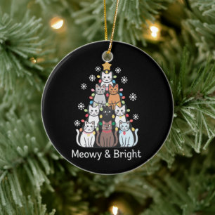 Décoration En Céramique Chats Noël Arbre Meowy Bright Cute Xmas