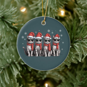 Décoration En Céramique Chats Noël Chat Maman Vacances Xmas Santa