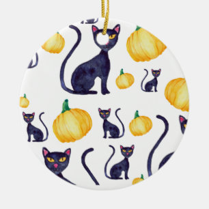 Décoration En Céramique Chats Noirs Halloween Et Design Citrouille Orange