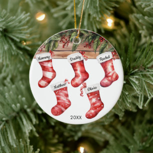 Décoration En Céramique Chaussettes de Noël à l'aquarelle pour famille de