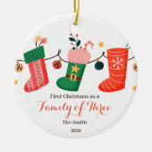 Décoration En Céramique Chaussettes Noël en famille de trois (Devant)