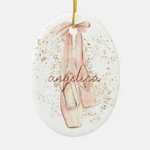 Décoration En Céramique Chaussures de danseuse élégante rose paillettes or