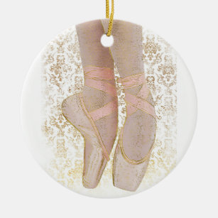 Décoration En Céramique Chaussures d'orteil de ballet - blanc rose d'or
